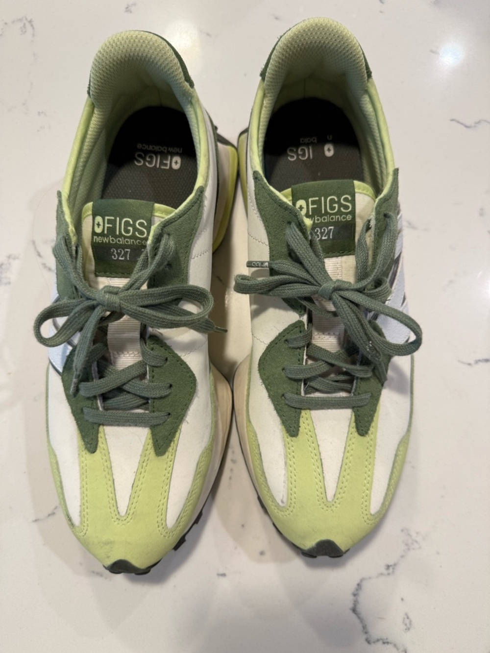 Figs x New Balance 327 Sneakers in Light Green and Olive